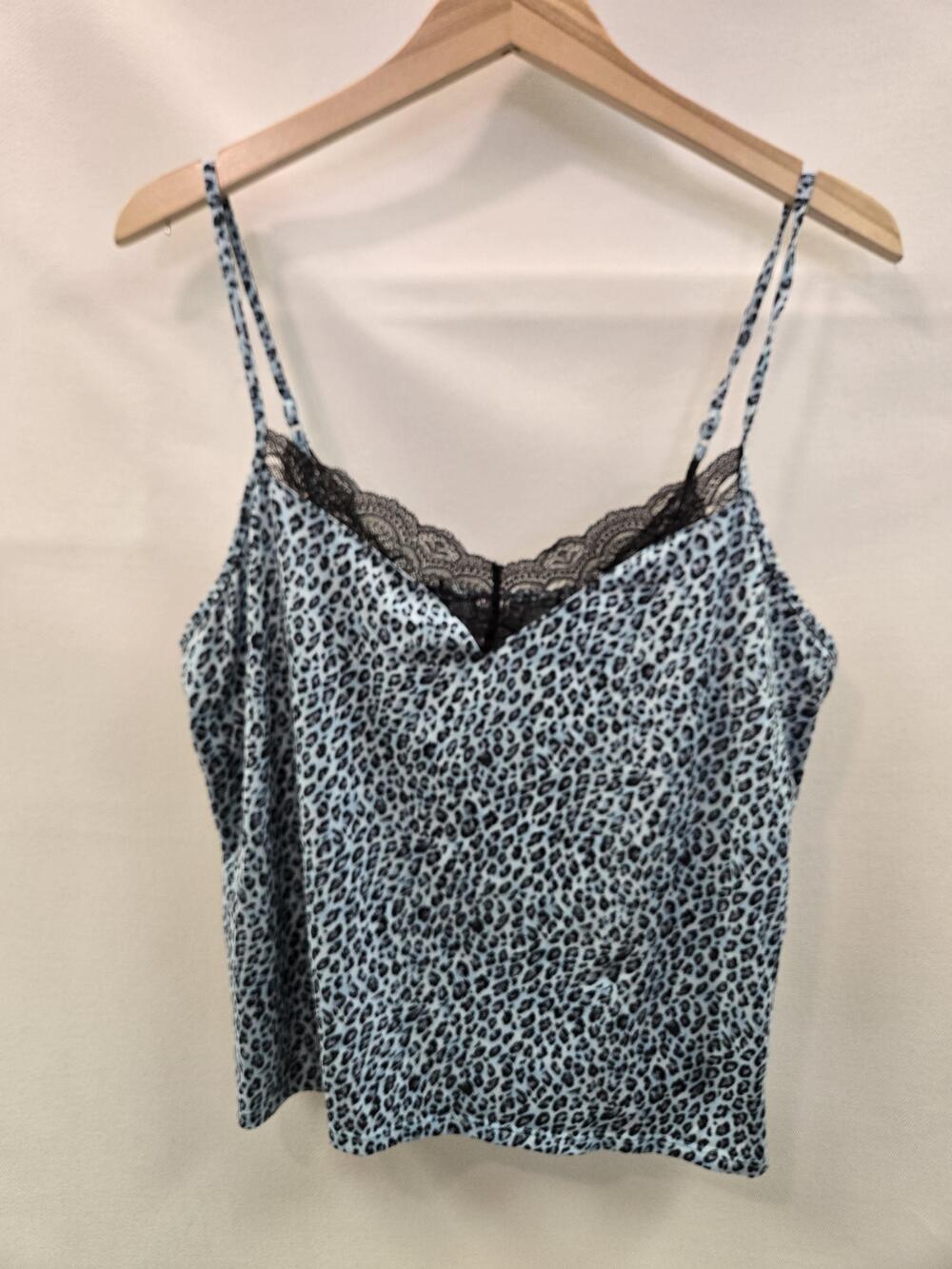 Secret Treasures Pajama Set Womens Large Blue Leopard Lace Cami Sleepwear